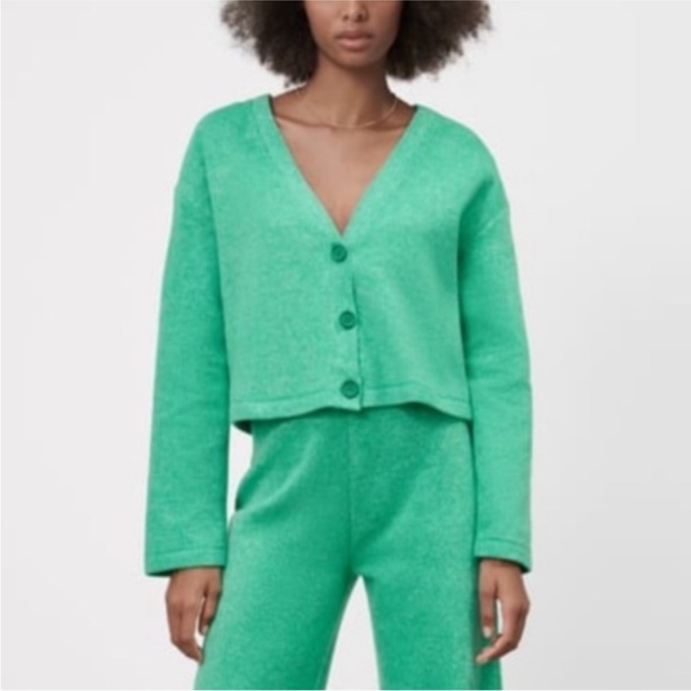 Zara Green Knit Cropped Cardigan